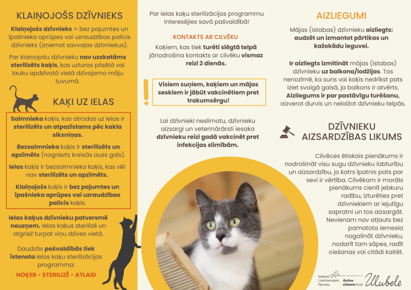 Palīdzi mazināt klaiņojošo dzīvnieku skaitu pašvaldībā: iepazīsties ar suņu un kaķu “Labturības ABC”