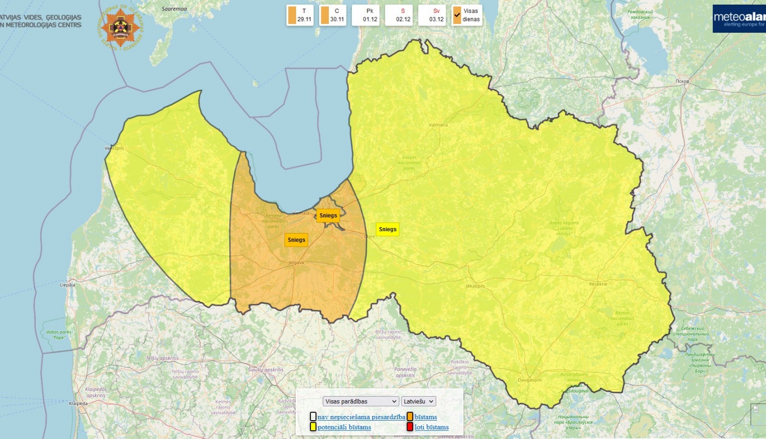 stipra snigšana, karte, Ādažu novads, Latvija